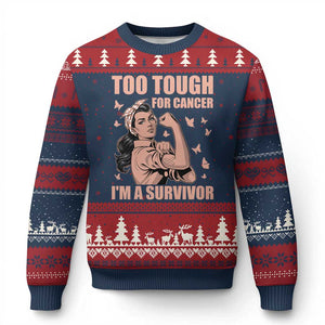 Endometrial Cancer Warrior Ugly Christmas Sweater Too Tough For Cancer Im A Survivor