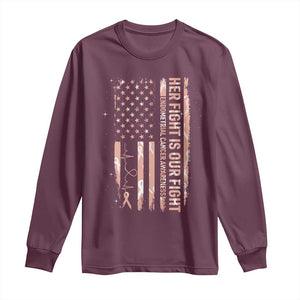 Patriotic Endometrial Cancer Awareness Long Sleeve Shirt Her Fight Our Fight