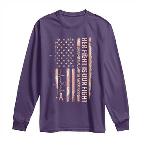 Patriotic Endometrial Cancer Awareness Long Sleeve Shirt Her Fight Our Fight