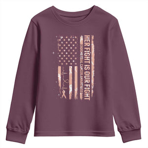 Patriotic Endometrial Cancer Awareness Youth Sweatshirt Her Fight Our Fight