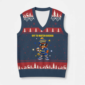 Bosnian Teddy Bear Fudbal Fan V-Neck Knit Sweater Vest Off To Watch Bosnia