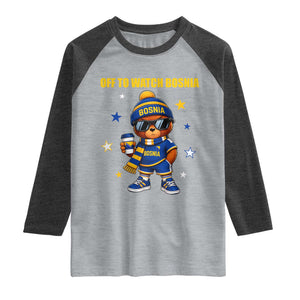Bosnian Teddy Bear Fudbal Fan Raglan Shirt Off To Watch Bosnia