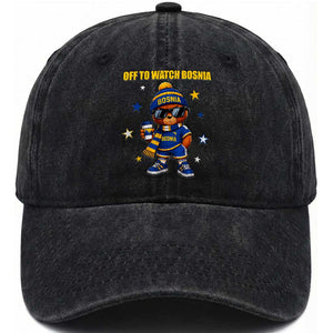 Bosnian Teddy Bear Fudbal Fan Washed Cotton Baseball Cap Off To Watch Bosnia