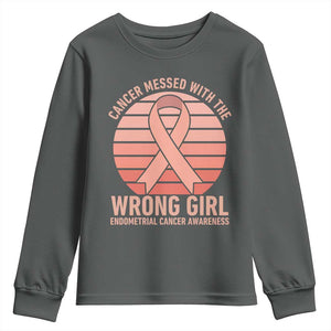 Cancer Messed With The Wrong Girl Youth Sweatshirt Endometrial Cancer Warrior