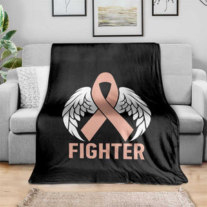 Endometrial Cancer Fighter Throw Blanket Peach Ribbon Angel Wings Survivor