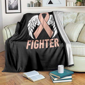 Endometrial Cancer Fighter Throw Blanket Peach Ribbon Angel Wings Survivor