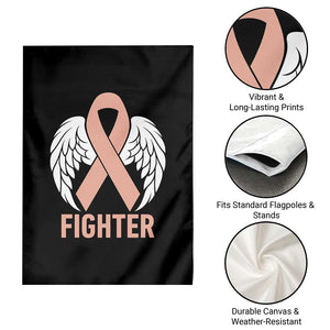 Endometrial Cancer Fighter Garden Flag Peach Ribbon Angel Wings Survivor