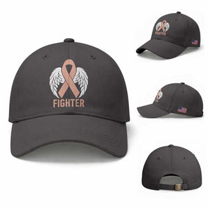 Endometrial Cancer Fighter Baseball Cap Peach Ribbon Angel Wings Survivor