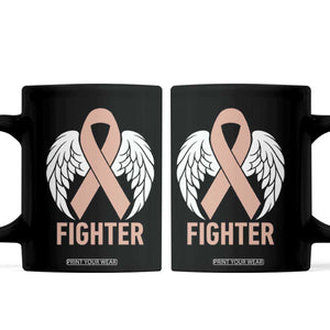 Endometrial Cancer Fighter Coffee Mug Peach Ribbon Angel Wings Survivor