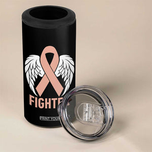 Endometrial Cancer Fighter 4 in 1 Can Cooler Tumbler Peach Ribbon Angel Wings Survivor