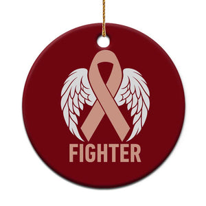 Endometrial Cancer Fighter Ceramic Ornament Peach Ribbon Angel Wings Survivor