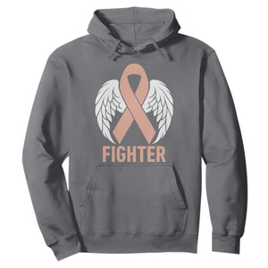 Endometrial Cancer Fighter Hoodie Peach Ribbon Angel Wings Survivor
