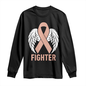 Endometrial Cancer Fighter Long Sleeve Shirt Peach Ribbon Angel Wings Survivor