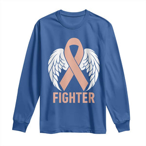 Endometrial Cancer Fighter Long Sleeve Shirt Peach Ribbon Angel Wings Survivor