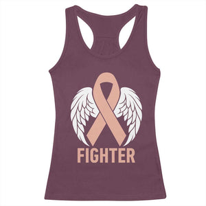 Endometrial Cancer Fighter Racerback Tank Top Peach Ribbon Angel Wings Survivor