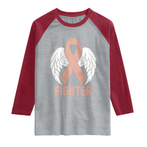 Endometrial Cancer Fighter Raglan Shirt Peach Ribbon Angel Wings Survivor