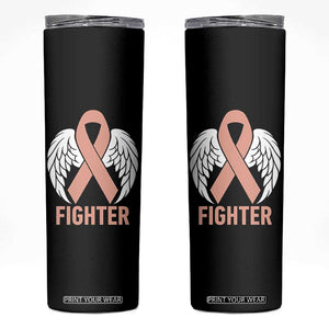Endometrial Cancer Fighter Skinny Tumbler Peach Ribbon Angel Wings Survivor