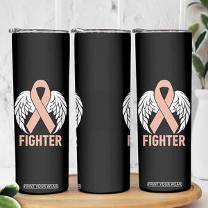 Endometrial Cancer Fighter Skinny Tumbler Peach Ribbon Angel Wings Survivor