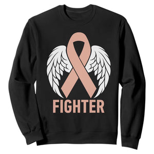 Endometrial Cancer Fighter Sweatshirt Peach Ribbon Angel Wings Survivor
