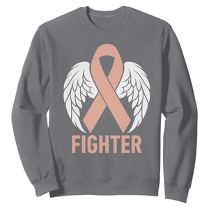 Endometrial Cancer Fighter Sweatshirt Peach Ribbon Angel Wings Survivor