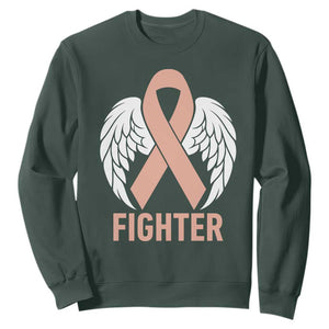 Endometrial Cancer Fighter Sweatshirt Peach Ribbon Angel Wings Survivor