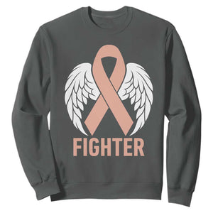 Endometrial Cancer Fighter Sweatshirt Peach Ribbon Angel Wings Survivor