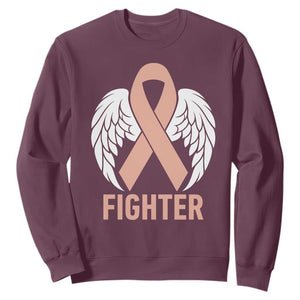 Endometrial Cancer Fighter Sweatshirt Peach Ribbon Angel Wings Survivor