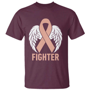 Endometrial Cancer Fighter T Shirt Peach Ribbon Angel Wings Survivor