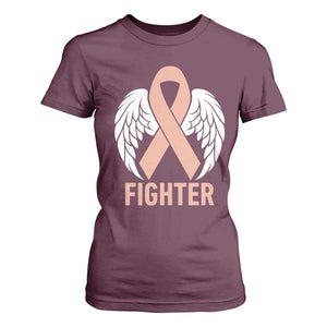 Endometrial Cancer Fighter T Shirt For Women Peach Ribbon Angel Wings Survivor