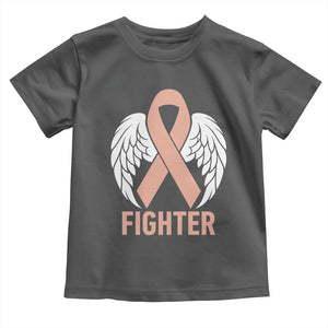 Endometrial Cancer Fighter Toddler T Shirt Peach Ribbon Angel Wings Survivor