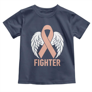 Endometrial Cancer Fighter Toddler T Shirt Peach Ribbon Angel Wings Survivor