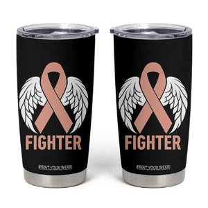 Endometrial Cancer Fighter Tumbler Cup Peach Ribbon Angel Wings Survivor
