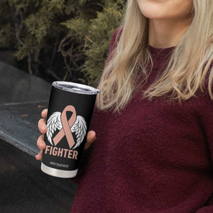 Endometrial Cancer Fighter Tumbler Cup Peach Ribbon Angel Wings Survivor