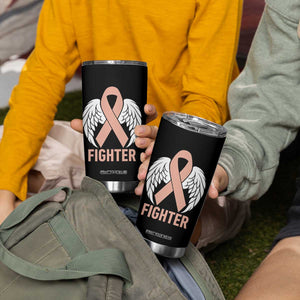 Endometrial Cancer Fighter Tumbler Cup Peach Ribbon Angel Wings Survivor