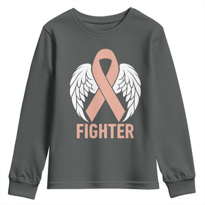 Endometrial Cancer Fighter Youth Sweatshirt Peach Ribbon Angel Wings Survivor