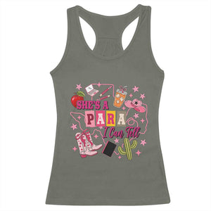 Funny Western Teacher Aide Graphic Racerback Tank Top She's A Para I Can Tell