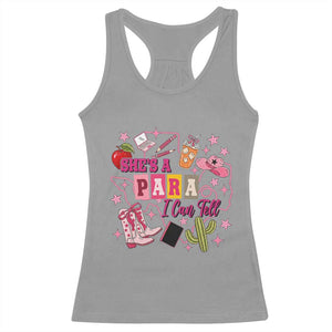 Funny Western Teacher Aide Graphic Racerback Tank Top She's A Para I Can Tell
