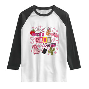 Funny Western Teacher Aide Graphic Raglan Shirt She's A Para I Can Tell