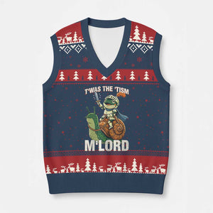 Funny Medieval Knight Frog Meme With Sword V-Neck Knit Sweater Vest Twas The Tism MLord