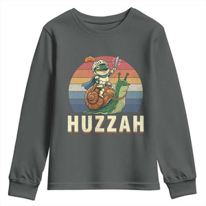 Funny Huzzah Frog Meme Youth Sweatshirt Medieval Knight With Sword Graphic