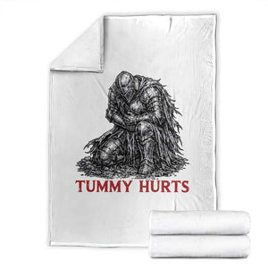 Funny Tummy Hurts Medieval Knight Throw Blanket Dark Fantasy Warrior Meme Graphic