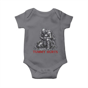 Funny Tummy Hurts Medieval Knight Baby Onesie Dark Fantasy Warrior Meme Graphic