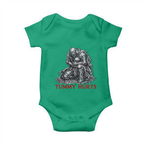 Funny Tummy Hurts Medieval Knight Baby Onesie Dark Fantasy Warrior Meme Graphic