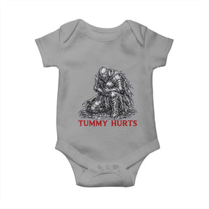 Funny Tummy Hurts Medieval Knight Baby Onesie Dark Fantasy Warrior Meme Graphic