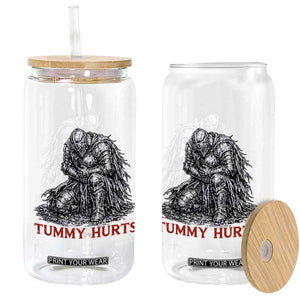 Funny Tummy Hurts Medieval Knight Glass Can Dark Fantasy Warrior Meme Graphic