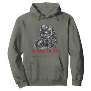 Funny Tummy Hurts Medieval Knight Hoodie Dark Fantasy Warrior Meme Graphic