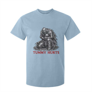 Funny Tummy Hurts Medieval Knight T Shirt For Kid Dark Fantasy Warrior Meme Graphic