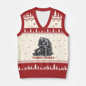 Funny Tummy Hurts Medieval Knight V-Neck Knit Sweater Vest Dark Fantasy Warrior Meme Graphic