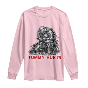 Funny Tummy Hurts Medieval Knight Long Sleeve Shirt Dark Fantasy Warrior Meme Graphic