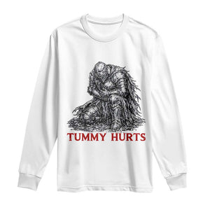 Funny Tummy Hurts Medieval Knight Long Sleeve Shirt Dark Fantasy Warrior Meme Graphic